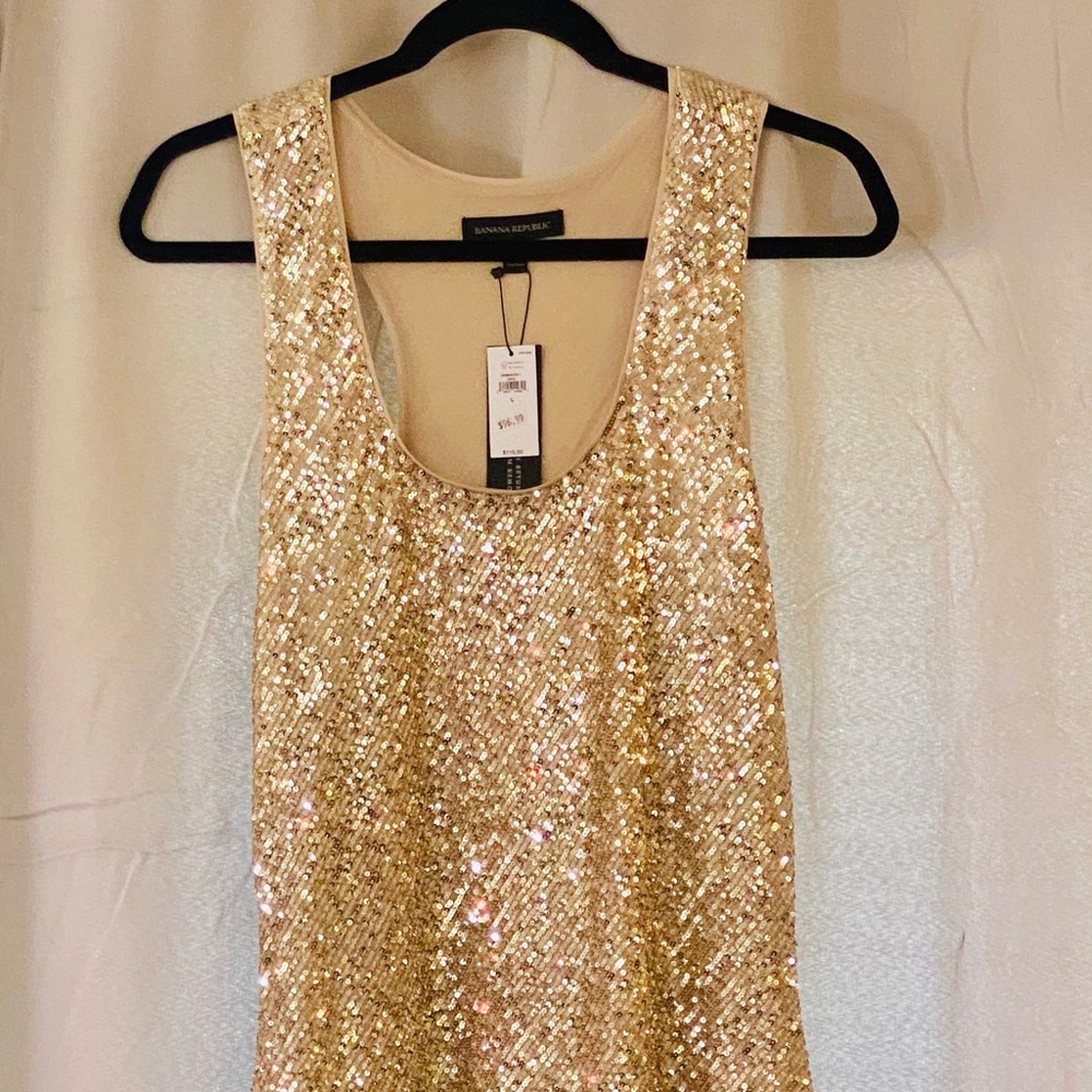 Banana Republic gold sequin midi dress